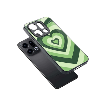 Y2K Green Hearts sleek oppo find x9 cover with tempered glass back and TPU edges