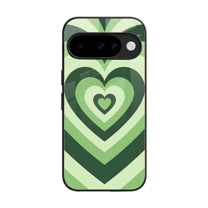Y2K Green Hearts back phone cover | glass case for google pixel 10
