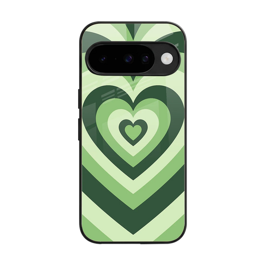 Y2K Green Hearts back phone cover | glass case for google pixel 10
