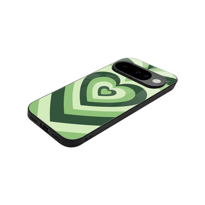 Y2K Green Hearts stylish phone case for google pixel 10 | glossy glass and slim fit