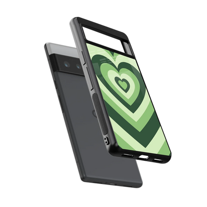 Y2K Green Hearts sleek google pixel 6 pro cover with tempered glass back and TPU edges