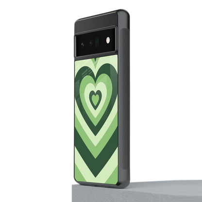 Y2K Green Hearts stylish phone case for google pixel 6 pro | glossy glass and slim fit