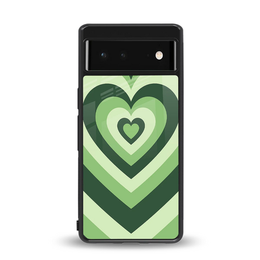 Y2K Green Hearts back phone cover | glass case for google pixel 6