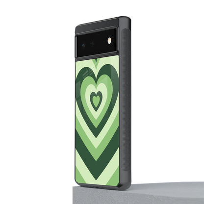 Y2K Green Hearts stylish phone case for google pixel 6a | glossy glass and slim fit