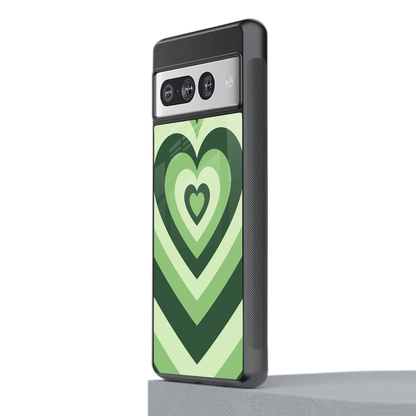 Y2K Green Hearts stylish phone case for google pixel 7 pro | glossy glass and slim fit