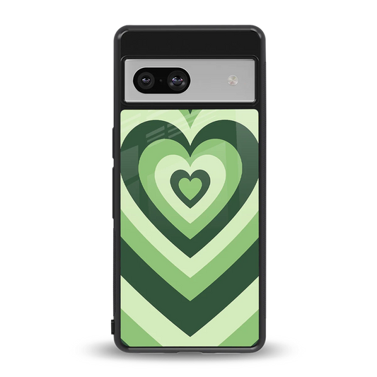 Y2K Green Hearts back phone cover | glass case for google pixel 7a