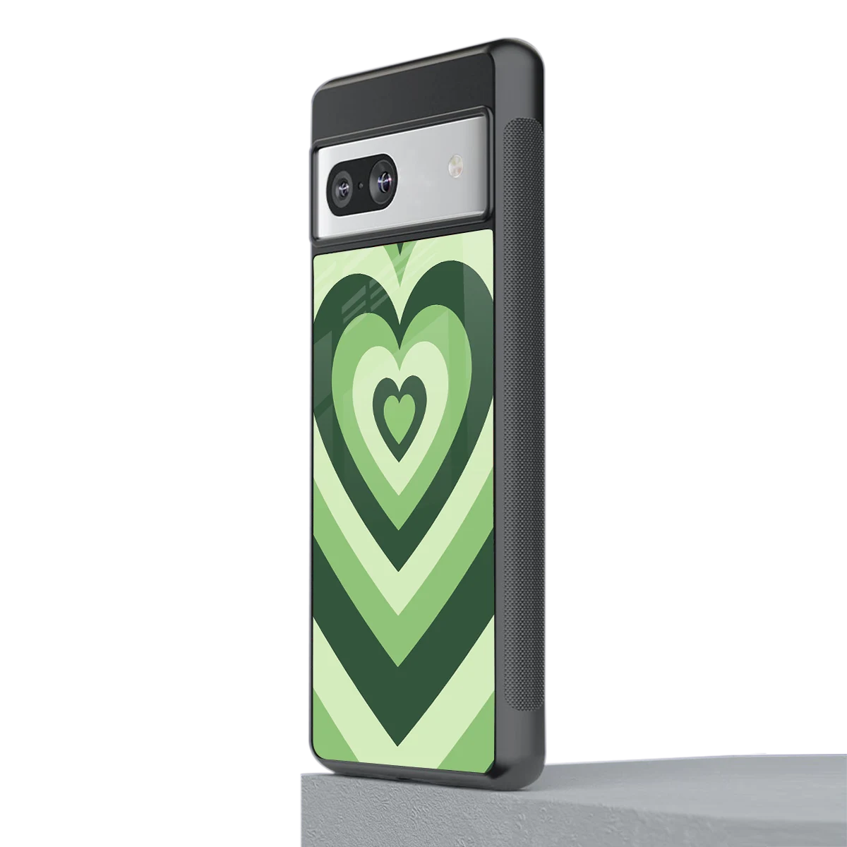 Y2K Green Hearts stylish phone case for google pixel 7a | glossy glass and slim fit