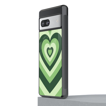 Y2K Green Hearts stylish phone case for google pixel 7 | glossy glass and slim fit