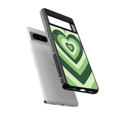 Y2K Green Hearts sleek google pixel 8 pro cover with tempered glass back and TPU edges