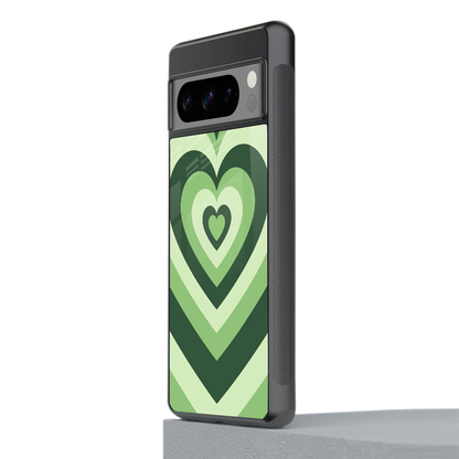 Y2K Green Hearts stylish phone case for google pixel 8 pro | glossy glass and slim fit