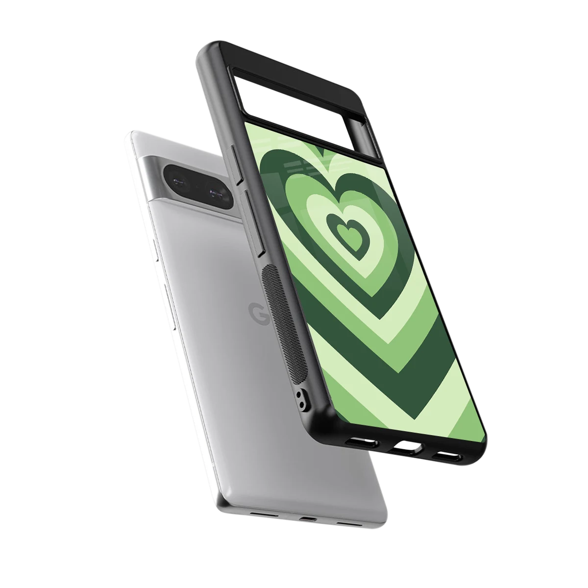 Y2K Green Hearts sleek google pixel 8 cover with tempered glass back and TPU edges
