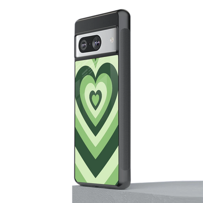 Y2K Green Hearts stylish phone case for google pixel 8 | glossy glass and slim fit