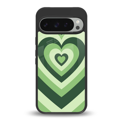 Y2K Green Hearts back phone cover | glass case for google pixel 9 pro