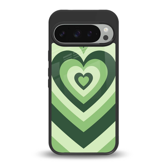 Y2K Green Hearts back phone cover | glass case for google pixel 9 pro xl