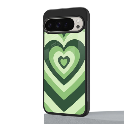 Y2K Green Hearts google pixel 9 pro mobile cover | shockproof glass phone case