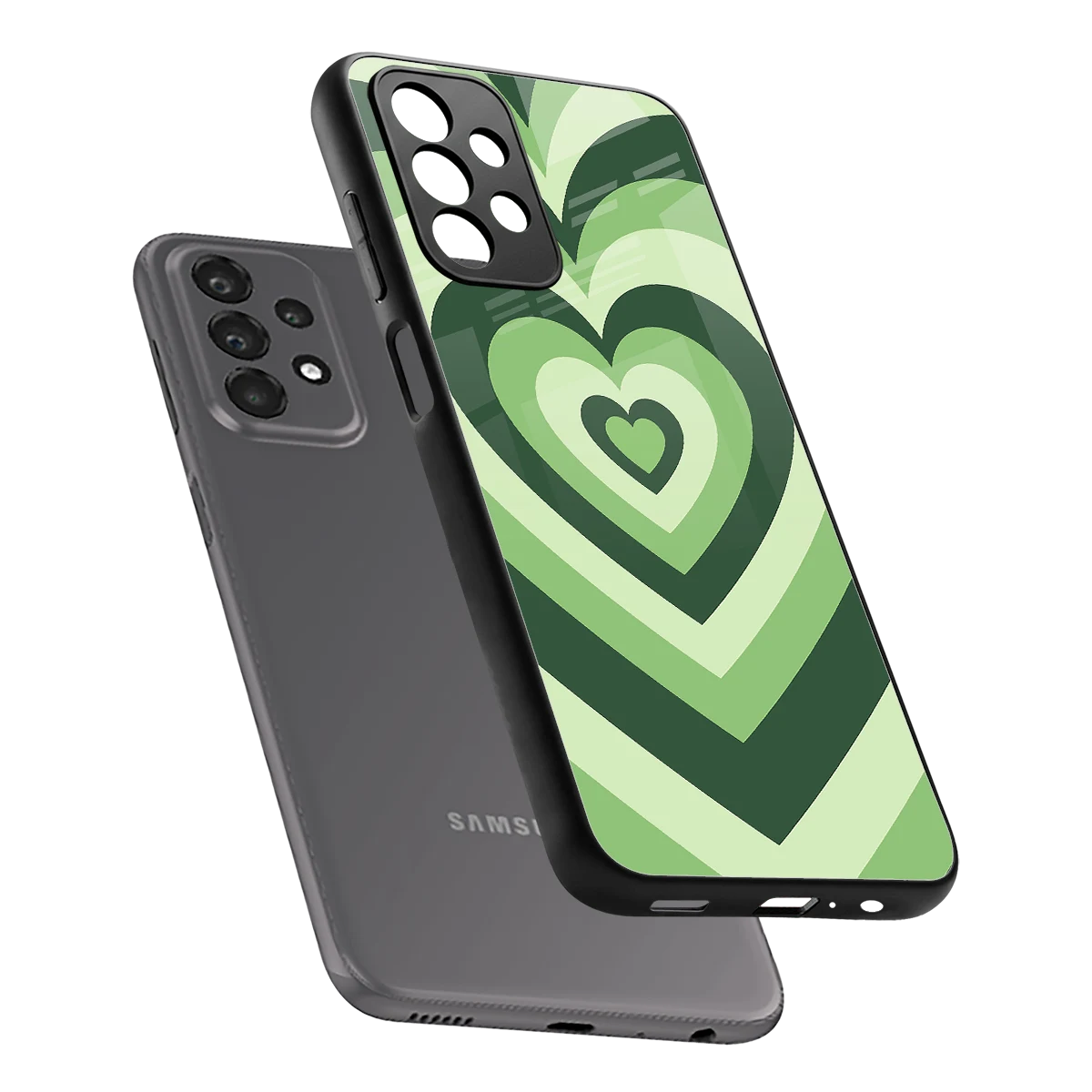 Y2K Green Hearts sleek samsung galaxy a23 cover with tempered glass back and TPU edges