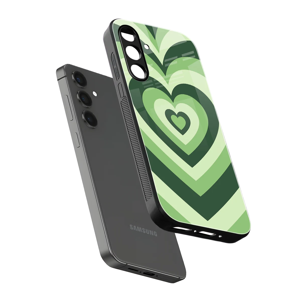 Y2K Green Hearts sleek samsung galaxy a14 5g cover with tempered glass back and TPU edges