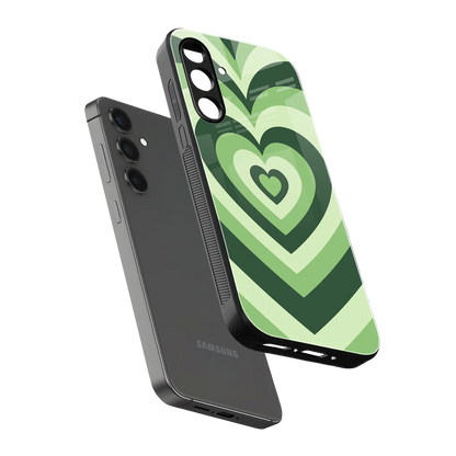 Y2K Green Hearts sleek samsung galaxy a14 5g cover with tempered glass back and TPU edges