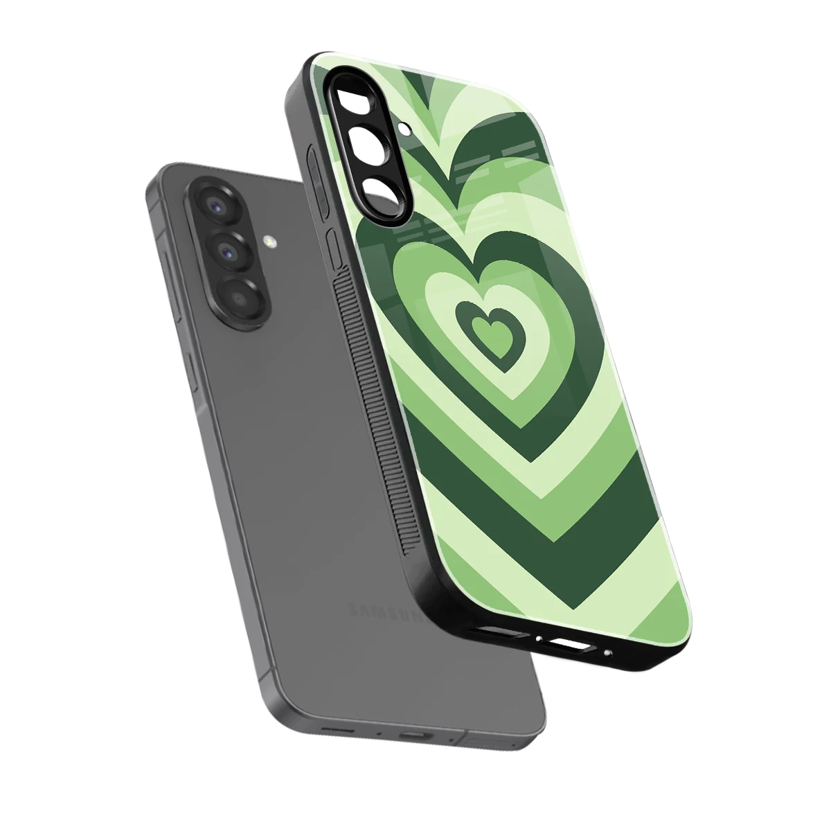 Y2K Green Hearts sleek samsung galaxy a37 5g cover with tempered glass back and TPU edges