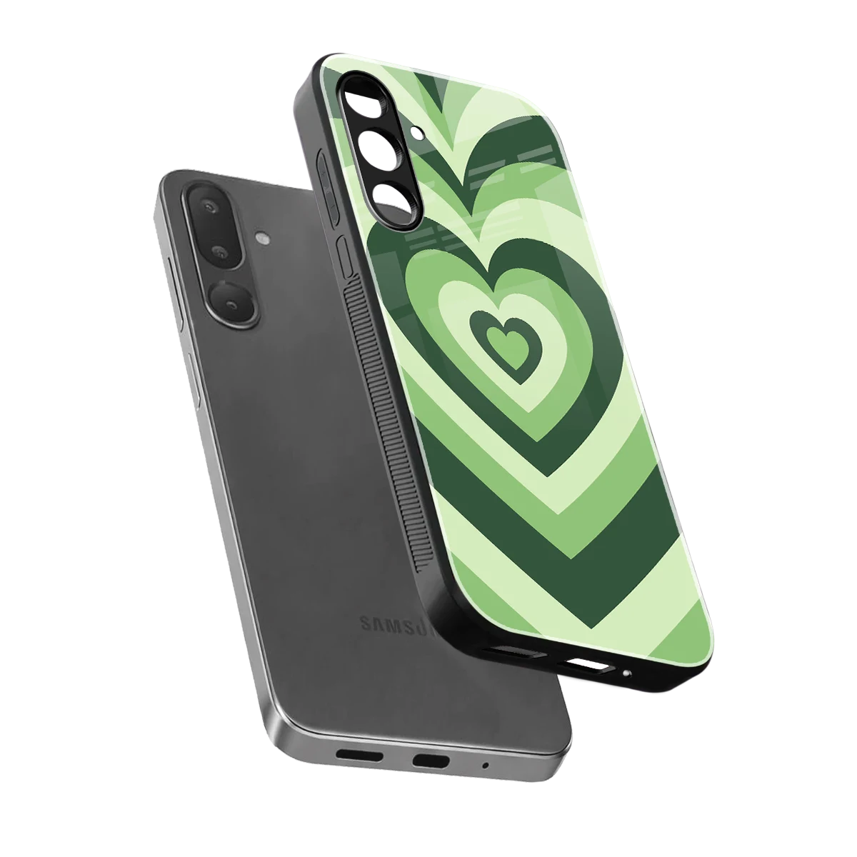 Y2K Green Hearts sleek samsung galaxy m56 5g cover with tempered glass back and TPU edges