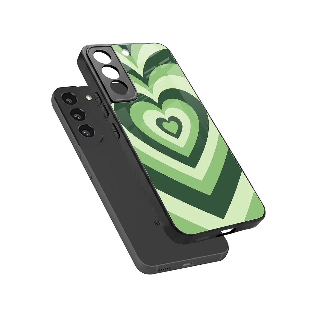 Y2K Green Hearts sleek samsung galaxy s22 cover with tempered glass back and TPU edges