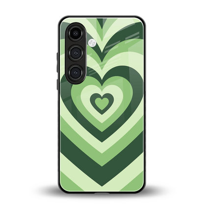 Y2K Green Hearts back phone cover | glass case for samsung galaxy s24