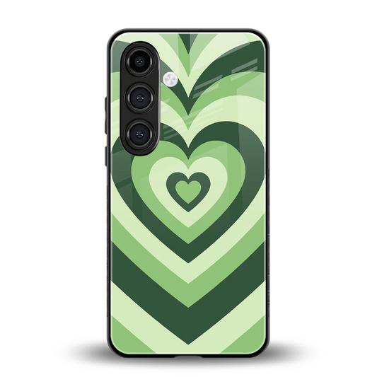 Y2K Green Hearts back phone cover | glass case for samsung galaxy s24