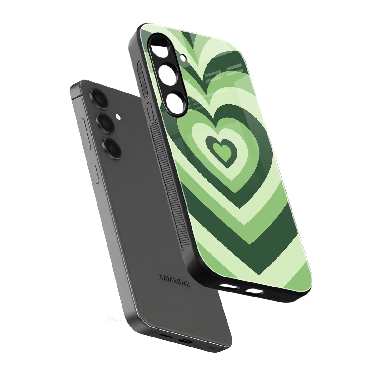 Y2K Green Hearts sleek samsung galaxy s24 cover with tempered glass back and TPU edges