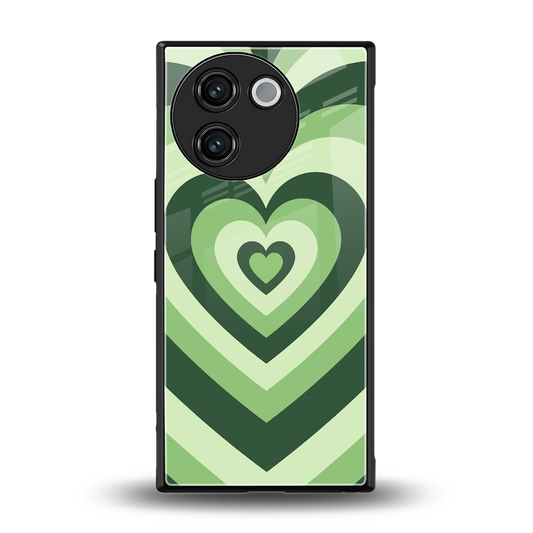 Y2K Green Hearts back phone cover | glass case for vivo v30e