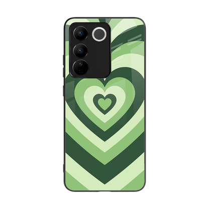 Y2K Green Hearts back phone cover | glass case for vivo v27 5g