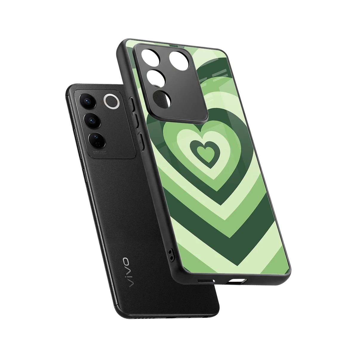 Y2K Green Hearts sleek vivo v27 5g cover with tempered glass back and TPU edges