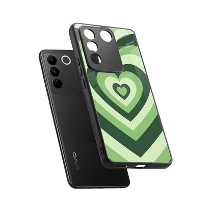 Y2K Green Hearts sleek vivo v27 5g cover with tempered glass back and TPU edges