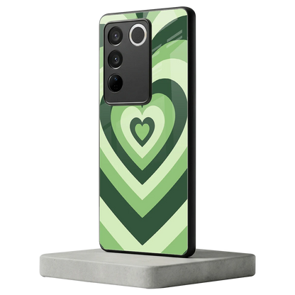 Y2K Green Hearts vivo v27 5g mobile cover | shockproof glass phone case