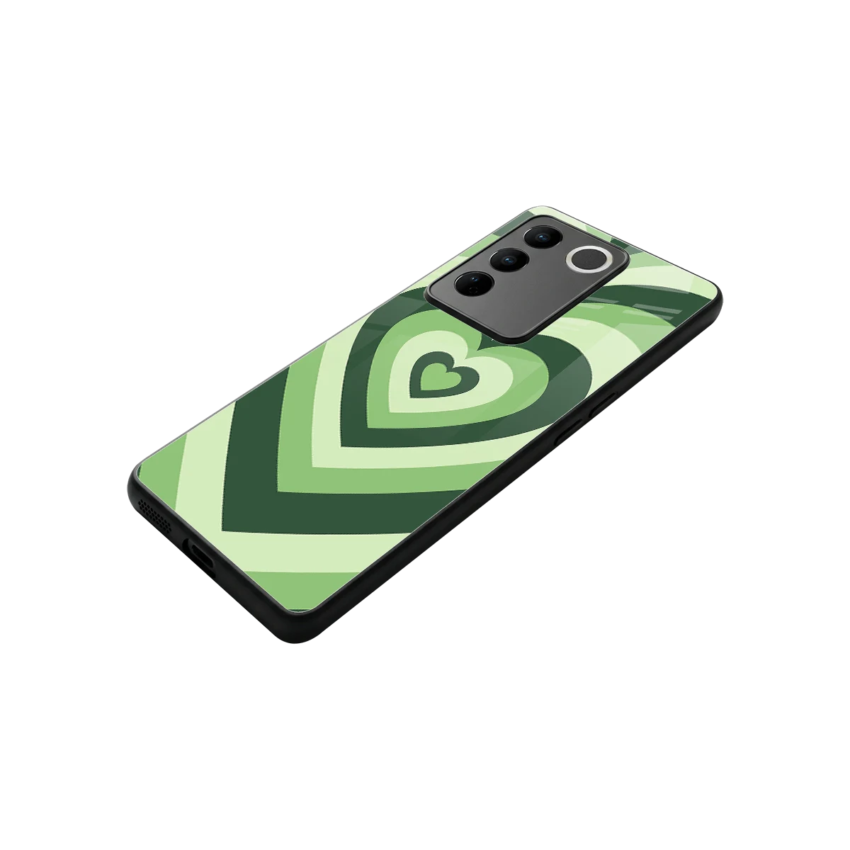 Y2K Green Hearts stylish phone case for vivo v27 5g | glossy glass and slim fit