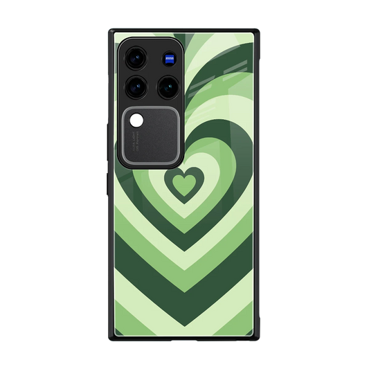 Y2K Green Hearts back phone cover | glass case forvivo v30 pro