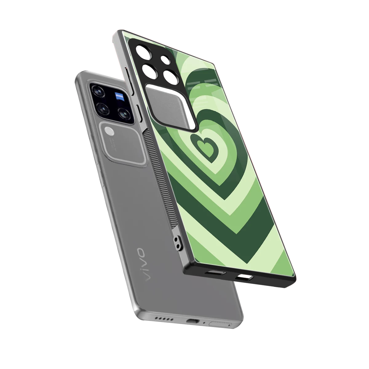 Y2K Green Hearts sleekvivo v30 pro cover with tempered glass back and TPU edges