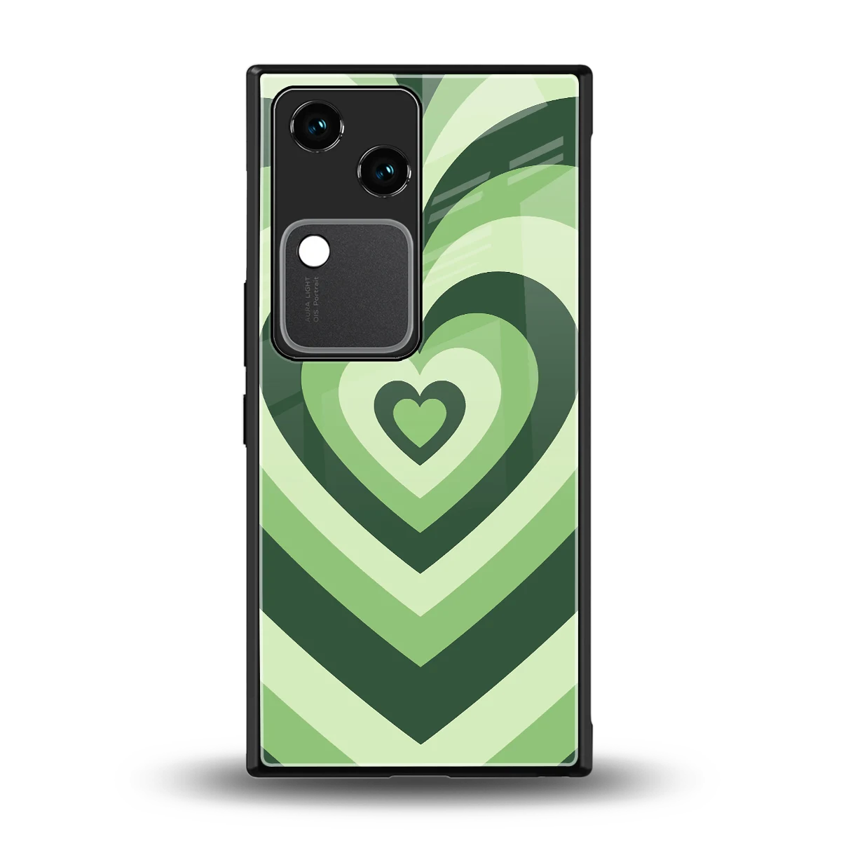Y2K Green Hearts back phone cover | glass case for vivo v30