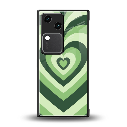 Y2K Green Hearts back phone cover | glass case for vivo v30