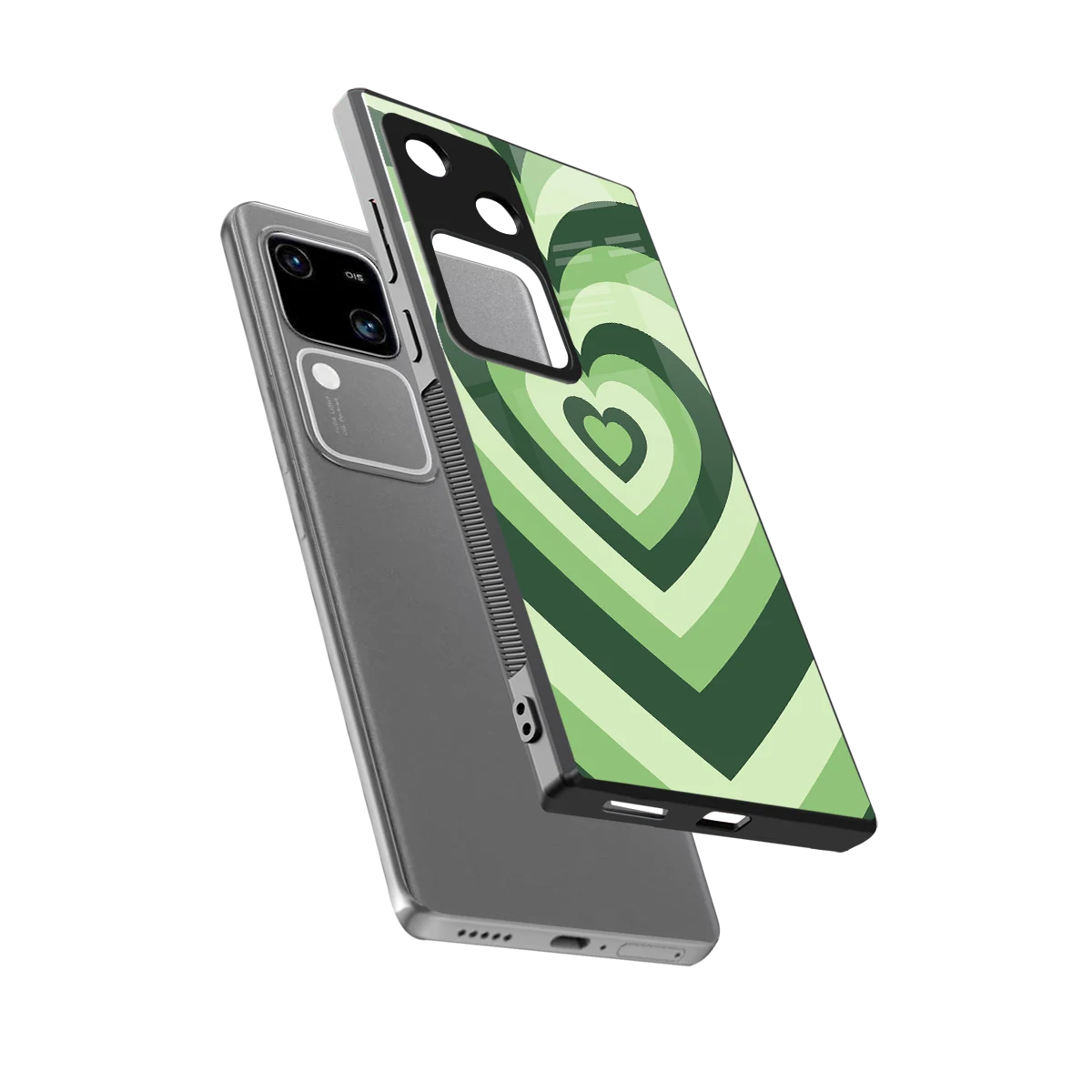 Y2K Green Hearts sleek vivo v30 cover with tempered glass back and TPU edges