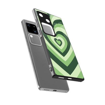 Y2K Green Hearts sleek vivo v30 cover with tempered glass back and TPU edges