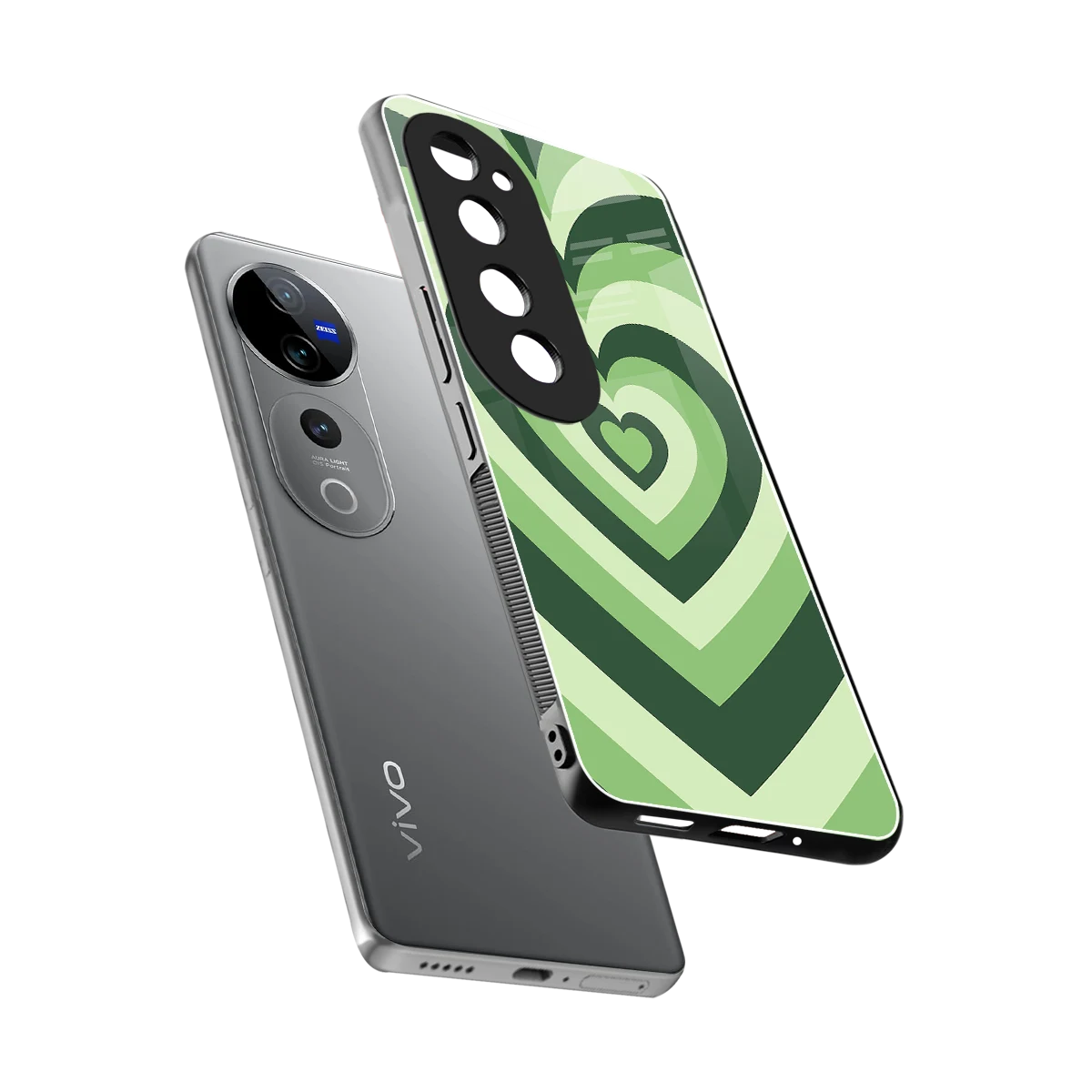 Y2K Green Hearts sleek vivo v40 pro cover with tempered glass back and TPU edges