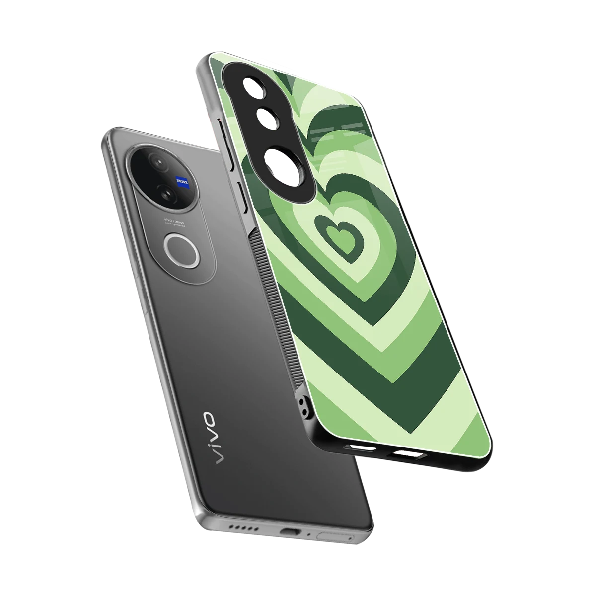 Y2K Green Hearts sleek vivo v50 cover with tempered glass back and TPU edges