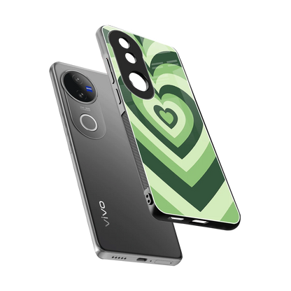 Y2K Green Hearts sleek vivo v50 cover with tempered glass back and TPU edges