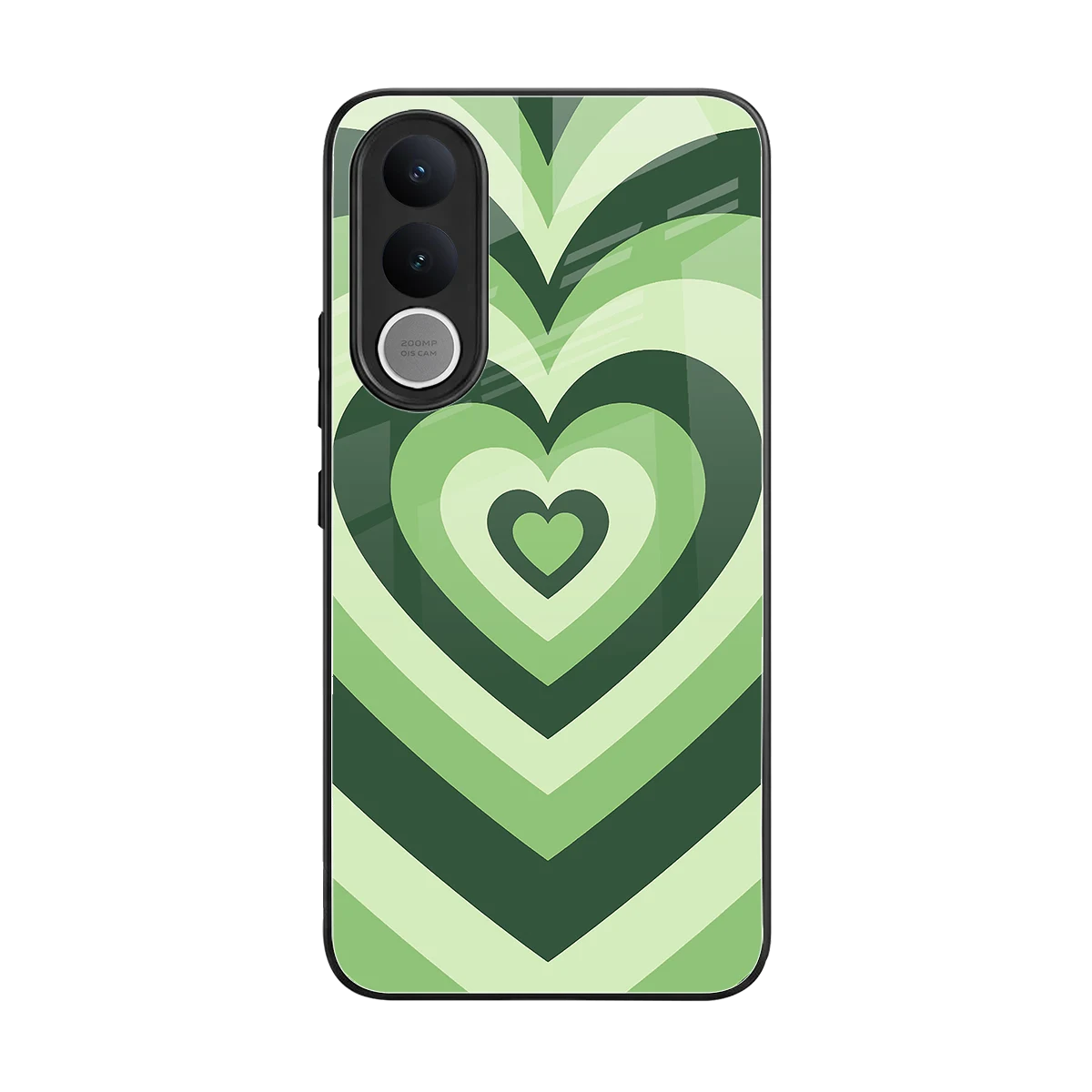 Y2K Green Hearts back phone cover | glass case for vivo v70 fe