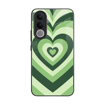 Y2K Green Hearts back phone cover | glass case for vivo v70 fe