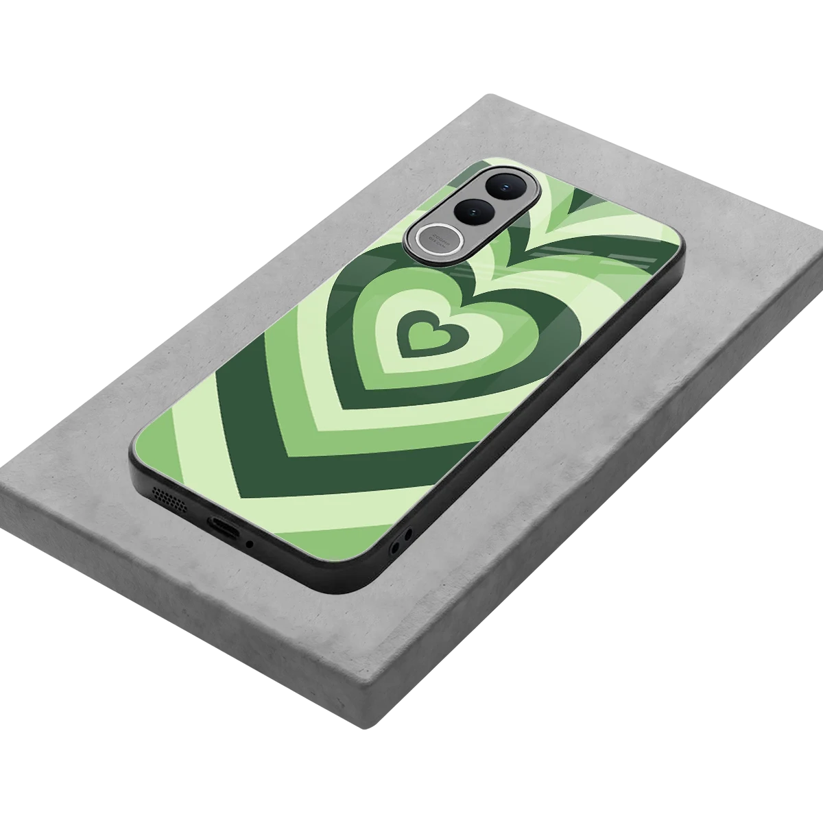 Y2K Green Hearts stylish phone case for vivo v70 fe | glossy glass and slim fit