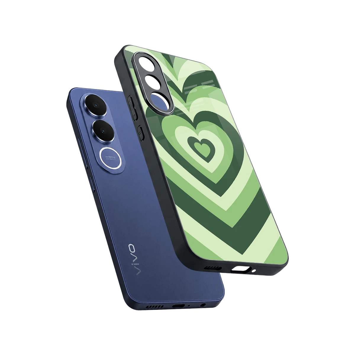 Y2K Green Hearts sleek vivo v70 fe cover with tempered glass back and TPU edges