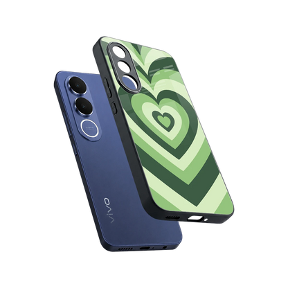 Y2K Green Hearts sleek vivo v70 fe cover with tempered glass back and TPU edges
