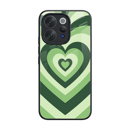 Y2K Green Hearts back phone cover | glass case for vivo v70 elite