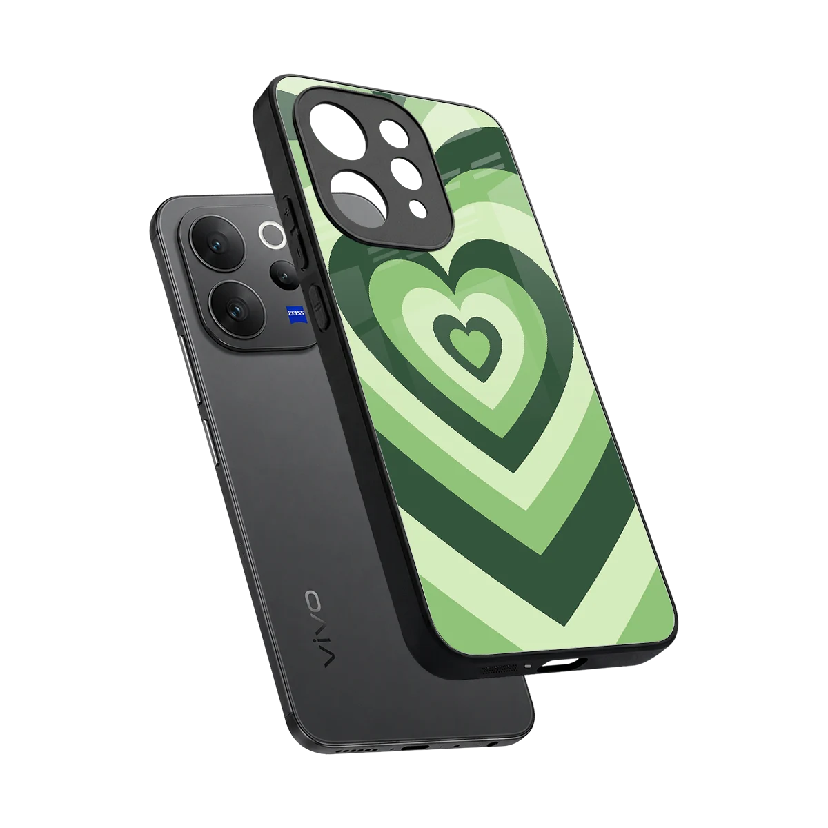 Y2K Green Hearts sleek vivo v70 cover with tempered glass back and TPU edges